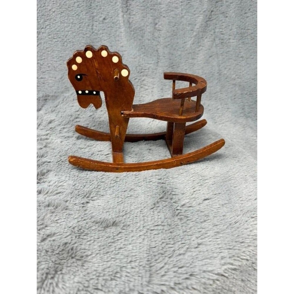Vintage Miniature Wooden rocking Horse Toy Tabletop Nursery Decor Folk Art